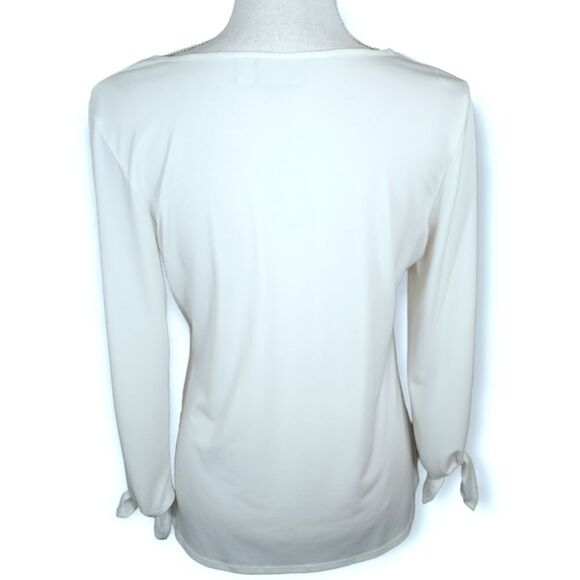 KIM RODGERS CREAM/WHITE TIE SLEEVE TOP SZ.S EUC - Picture 3 of 5